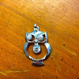 Diamond Silver Owl Necklace Charm